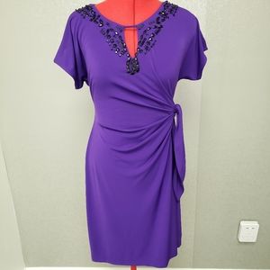 Purple Stretch Dress with Black Beading